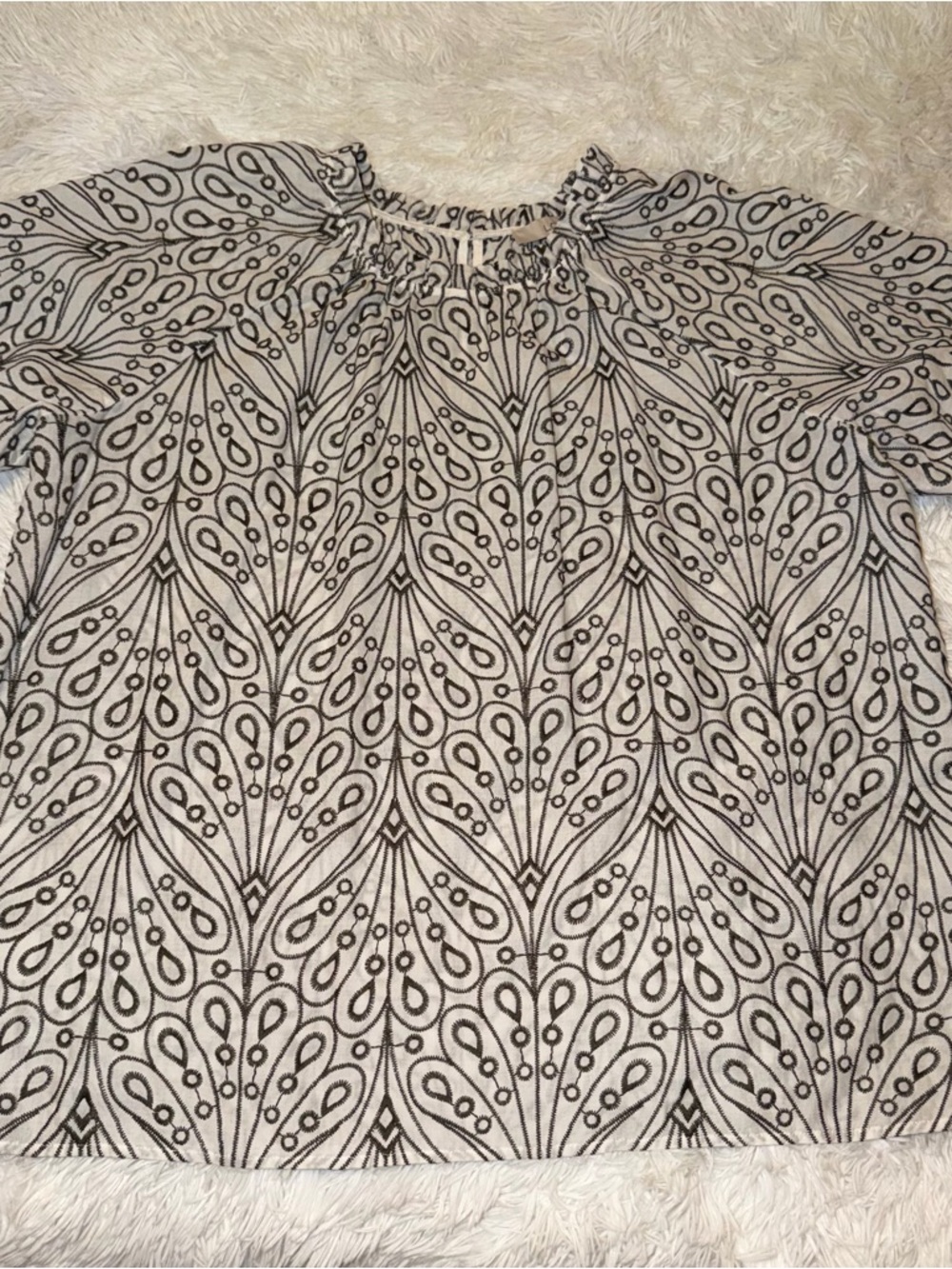 LOFT White Blouse with Olive Stitching